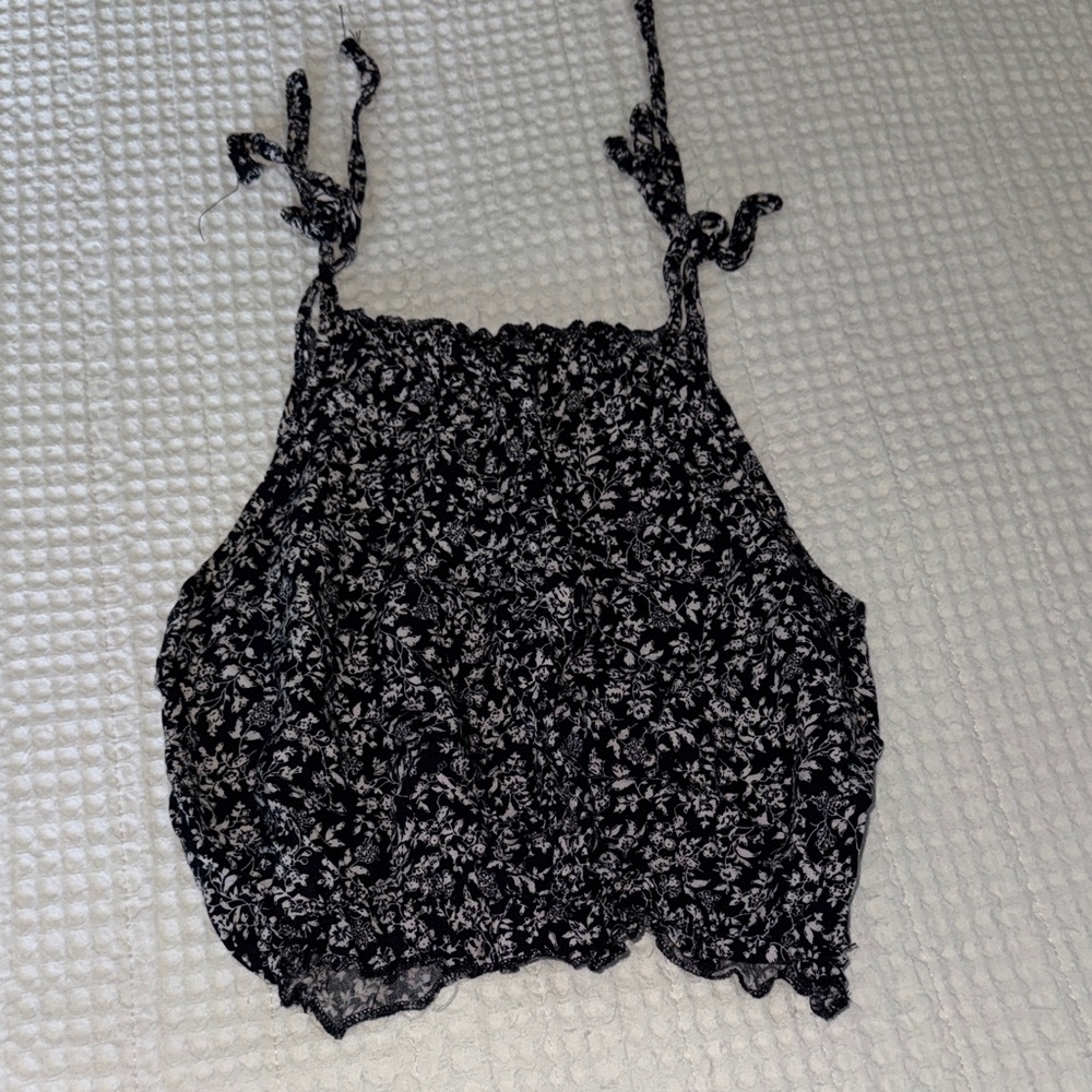 Brandy Melville Navy Blue Floral Tie-Strap Women's Halter Top